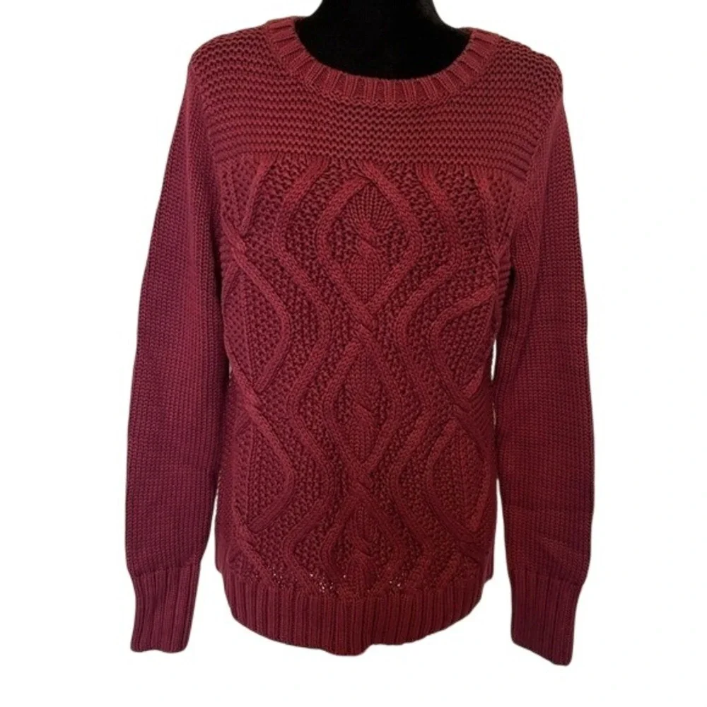 NWT Lands'End Drifter Burgundy Cable Knit‎ Cotton Sweater Size Medium